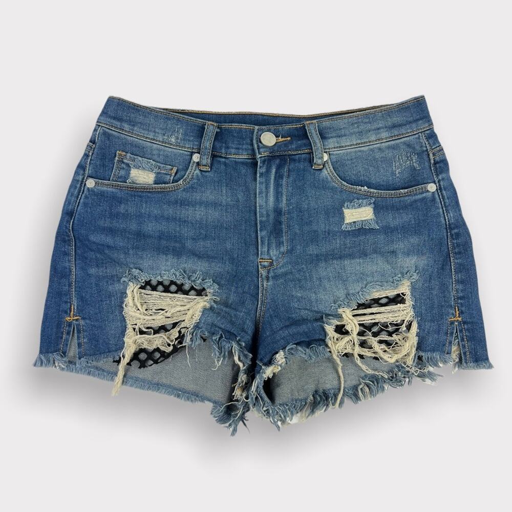BlankNYC The Barrow Fishnet Distressed Cut Off Jean Shorts Size 27